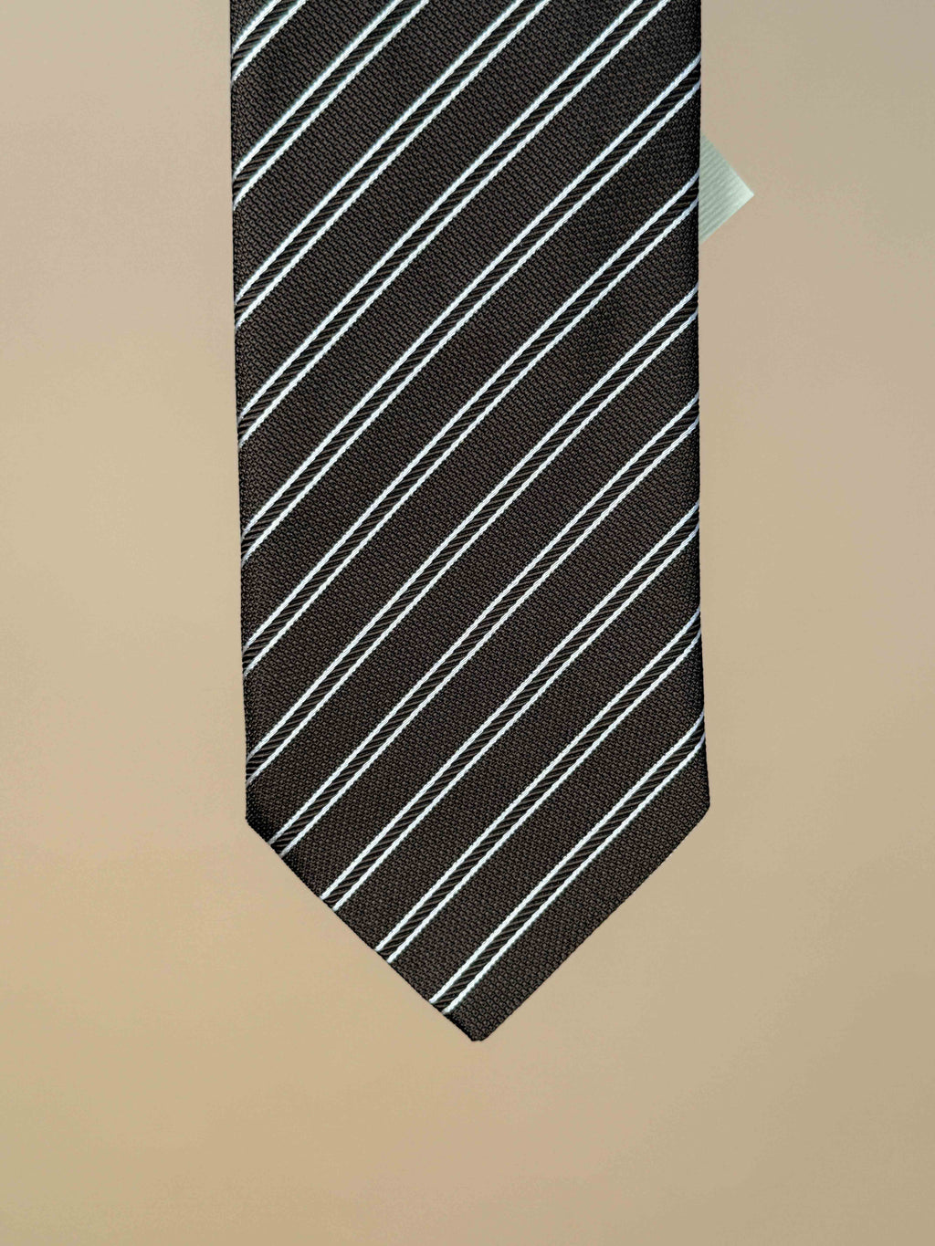Double Stripe Silk Tipped Tie - Brown