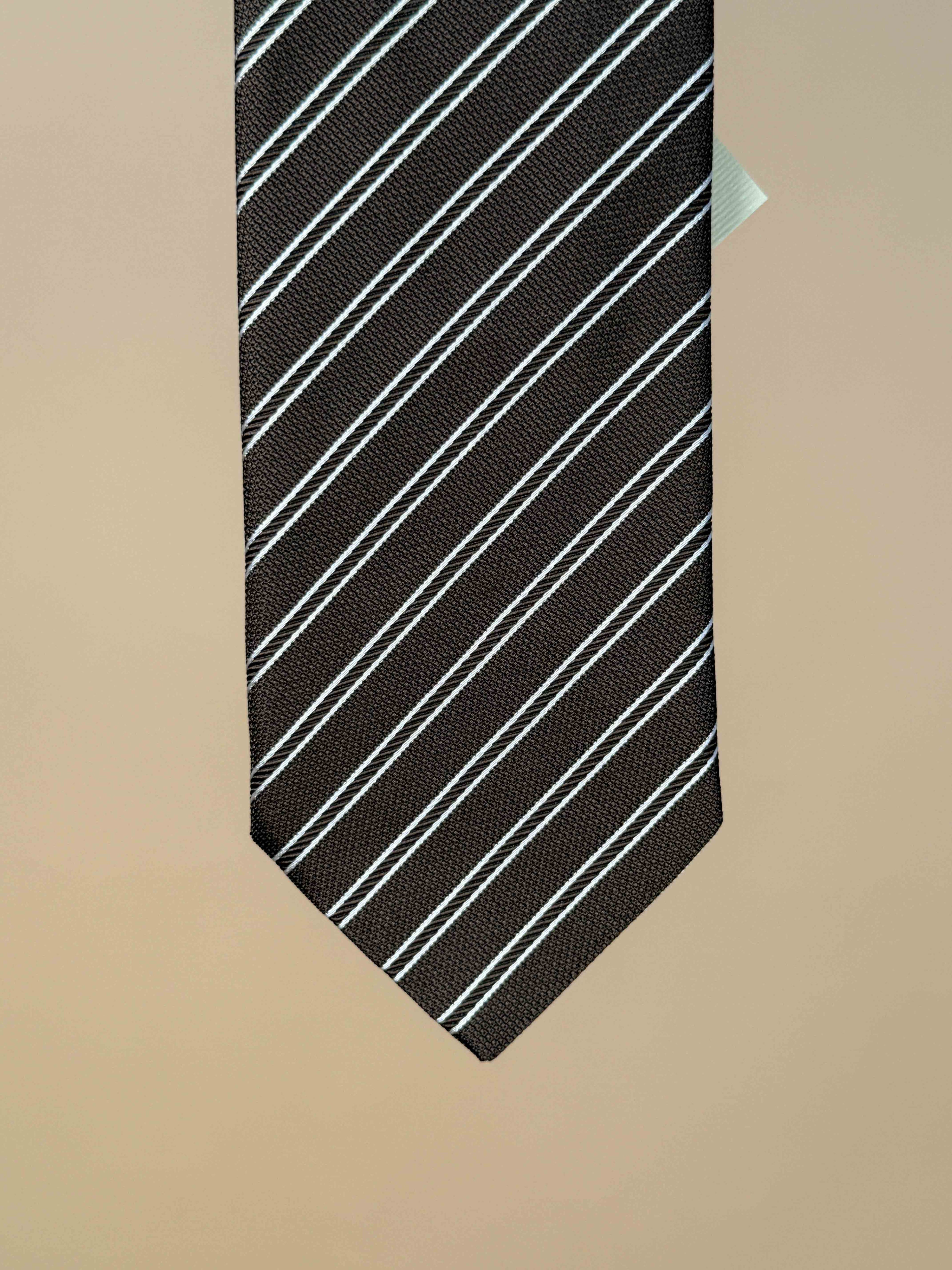 Double Stripe Silk Tipped Tie - Brown