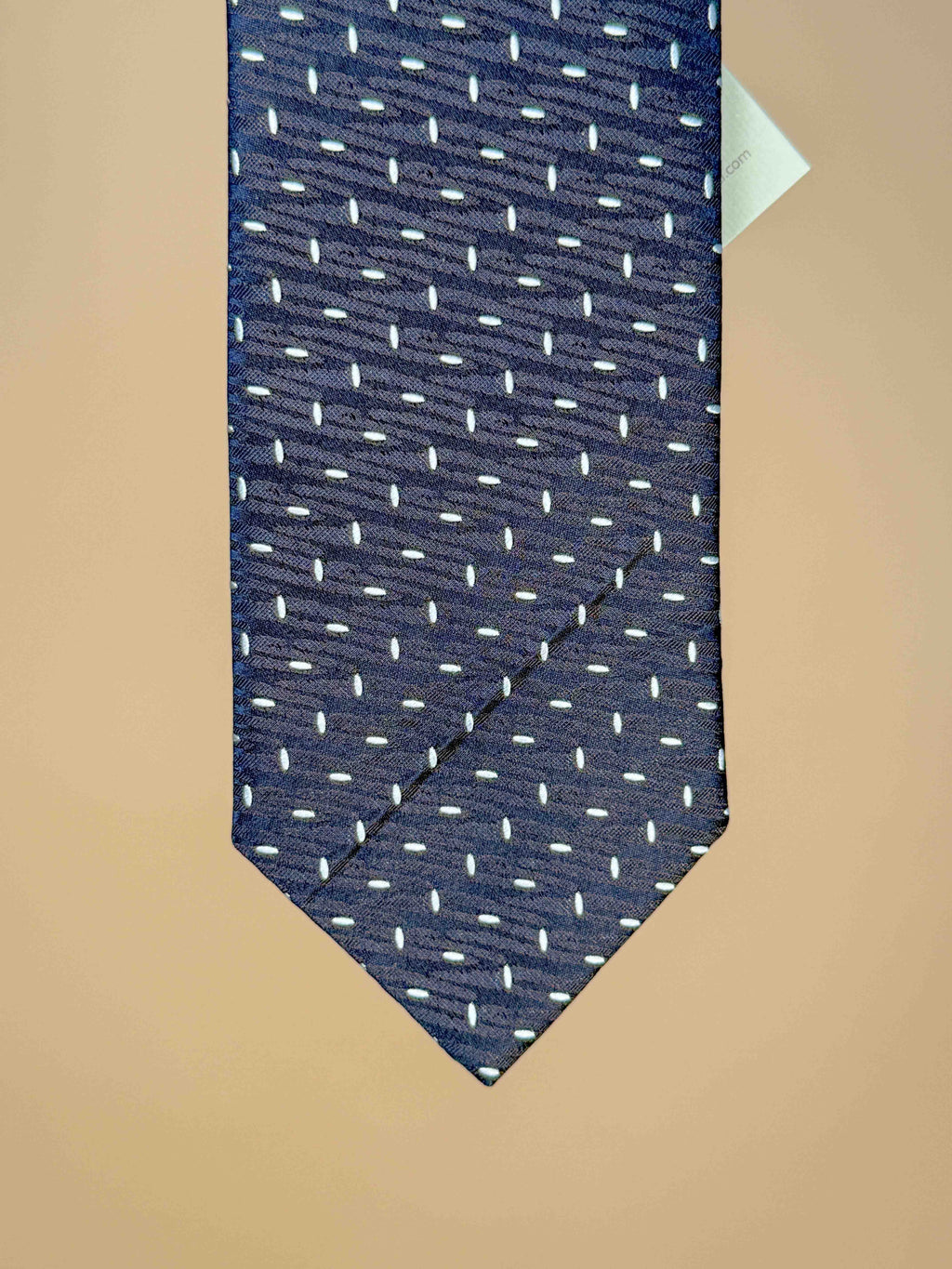 Herringbone Dot Silk Tipped Tie - Navy