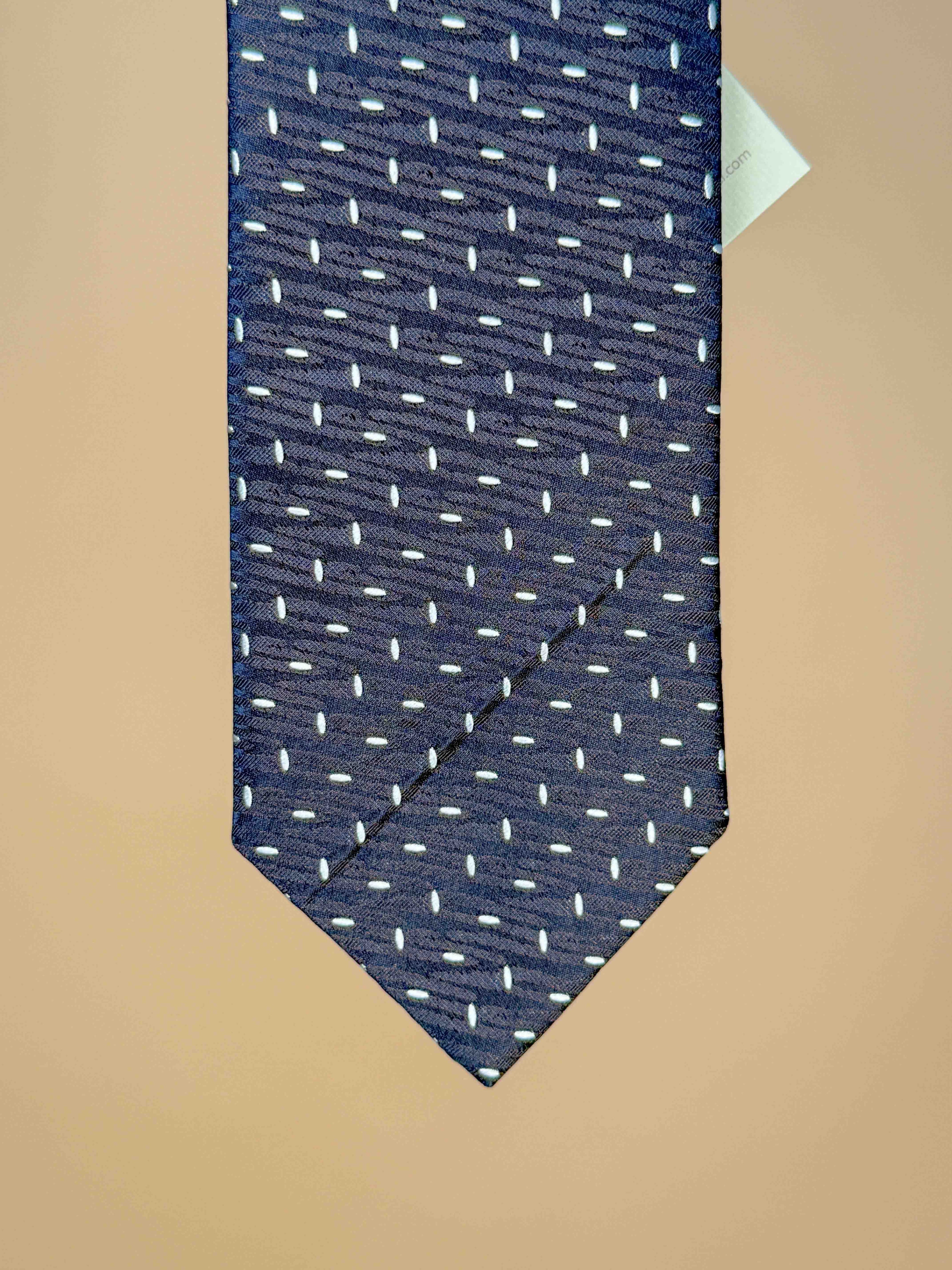 Herringbone Dot Silk Tipped Tie - Navy