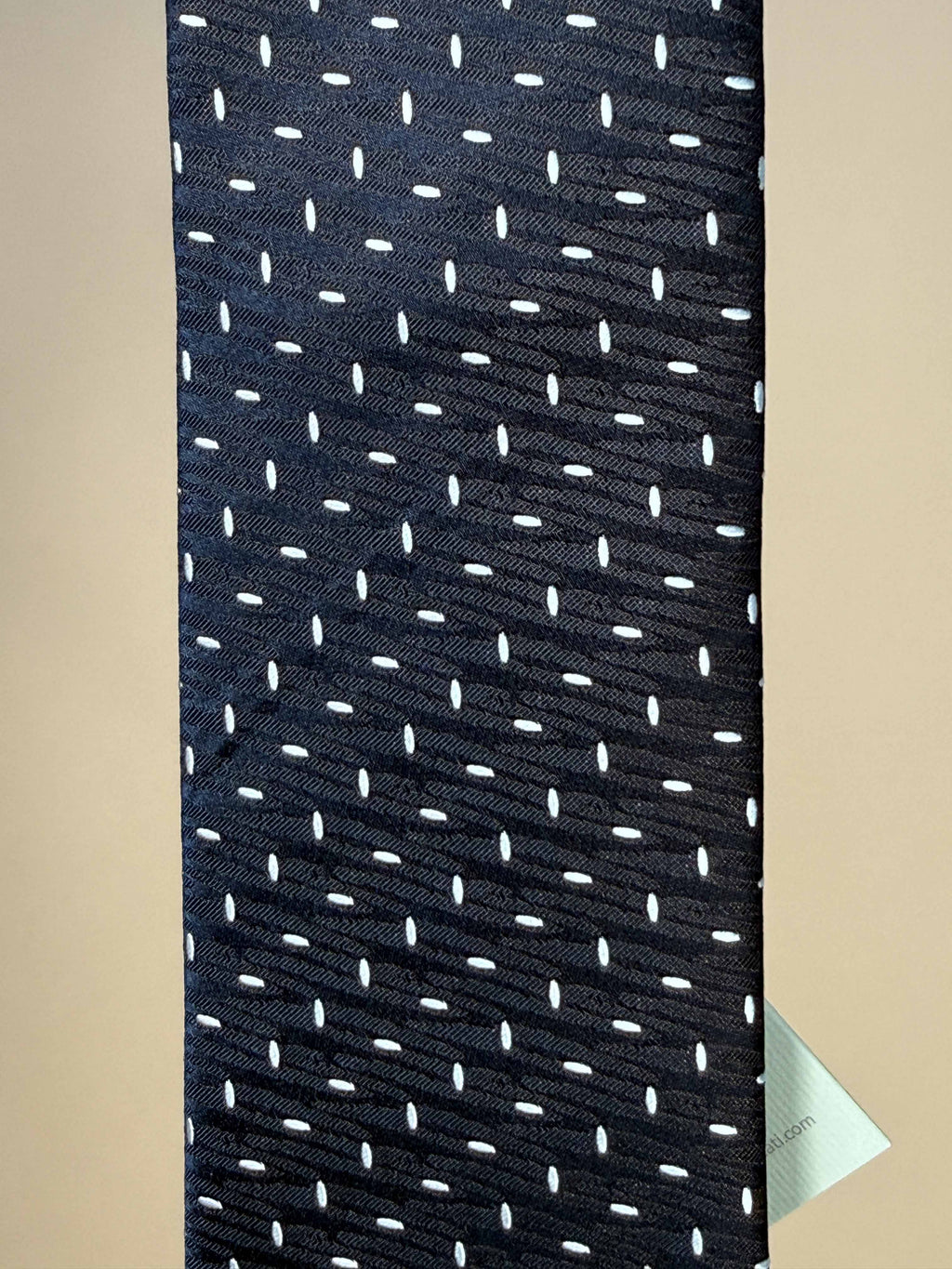 Herringbone Dot Silk Tipped Tie - Navy