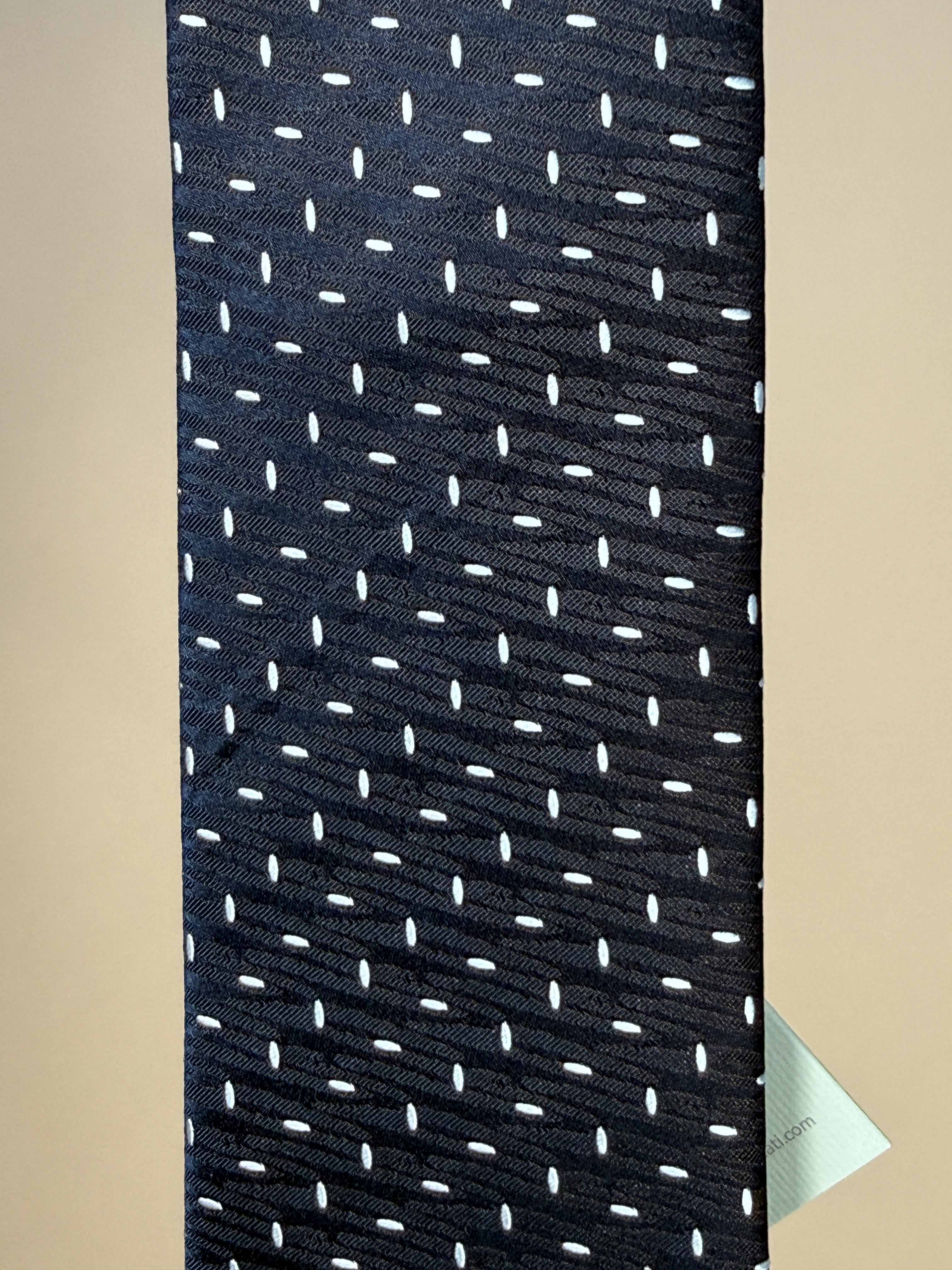 Herringbone Dot Silk Tipped Tie - Navy