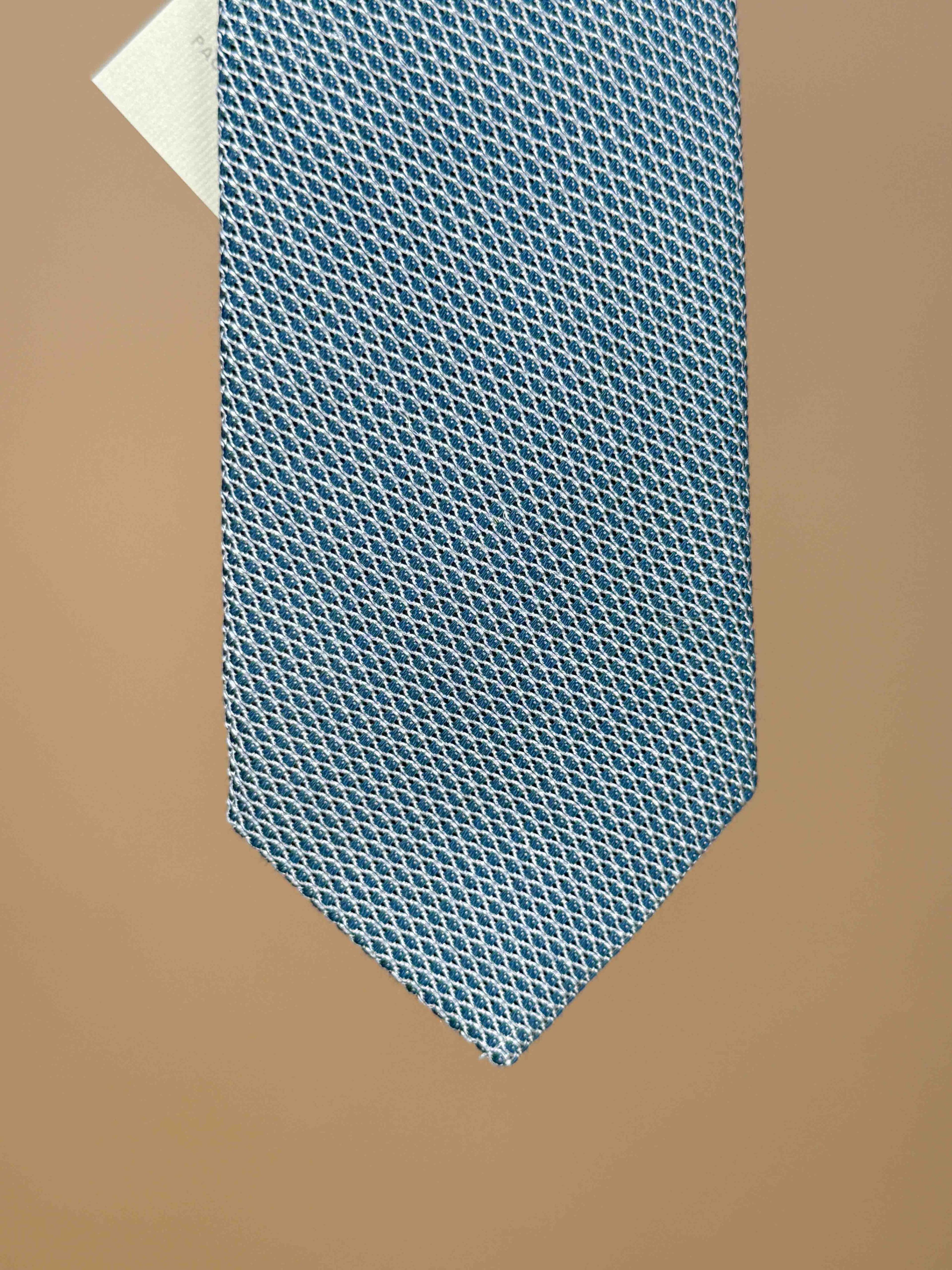 Hopsack Silk Tipped Tie - White/Blue