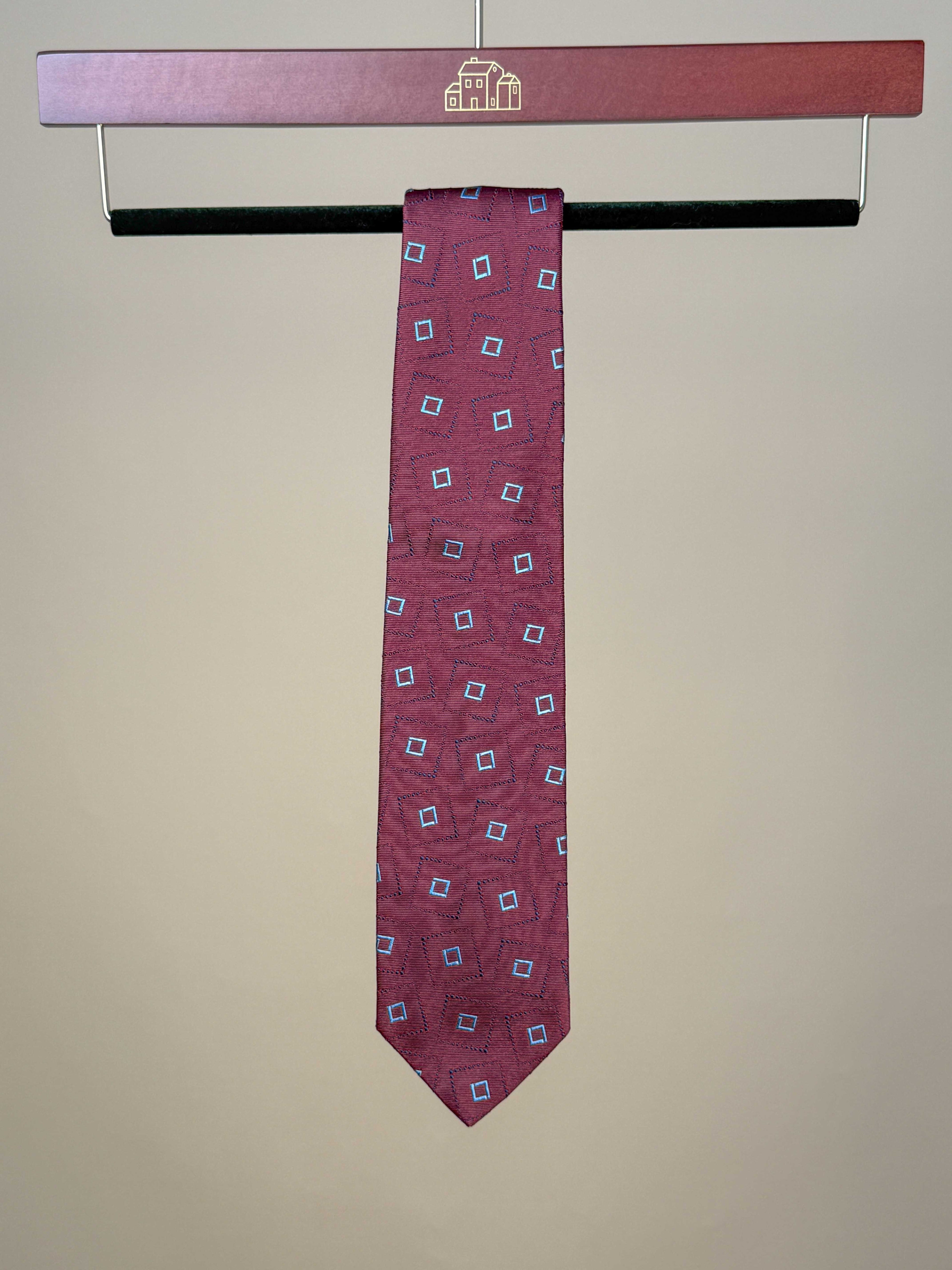 Concentric Squares Silk Tipped Tie - Red
