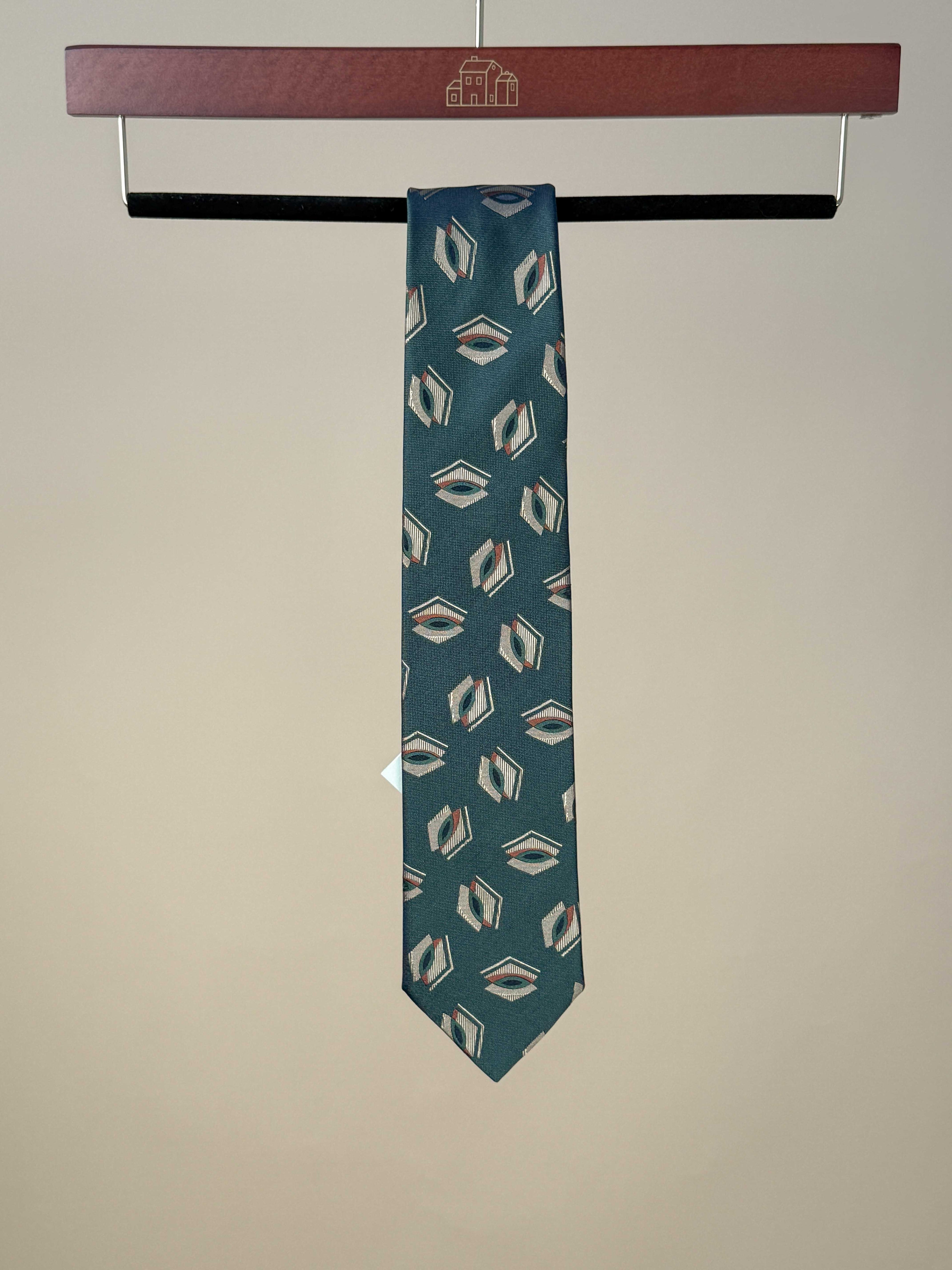 Abstract Eye Motif Silk Tipped Tie - Green