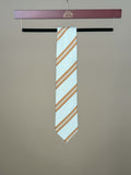 Striped Silk Tipped Tie - White/Toffee