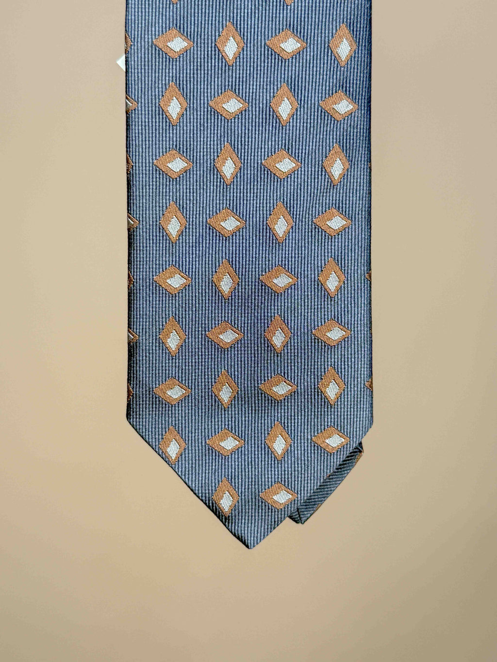 Concentric Diamonds Silk Tipped Tie - Gray/Orange