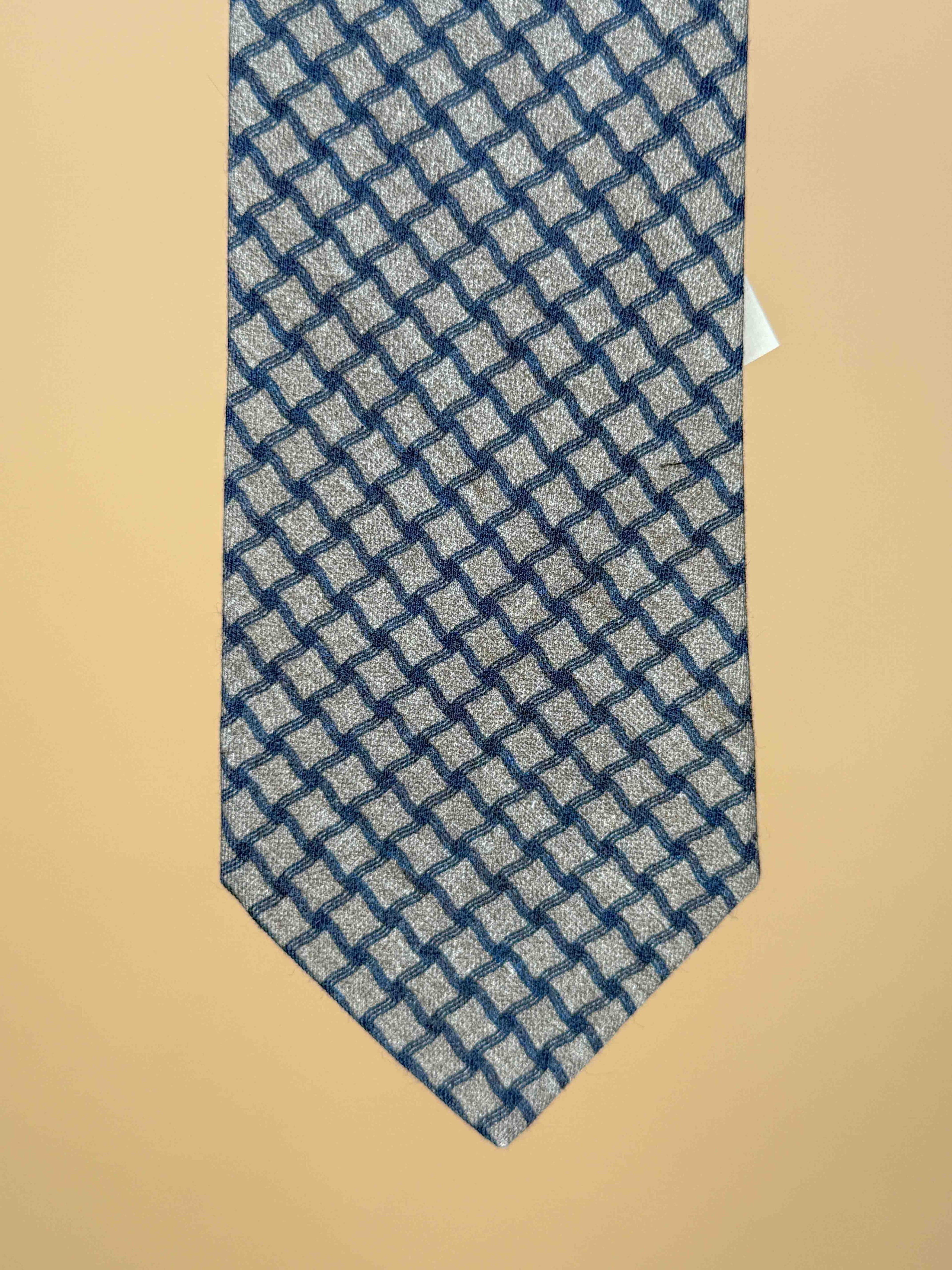Wavy Grid Silk Tipped Tie - Gray/Blue