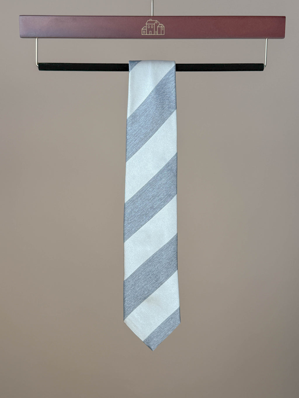 Wide Stripe Silk Tipped Tie - White/Gray