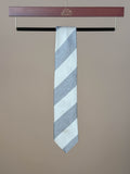Wide Stripe Silk Tipped Tie - White/Gray
