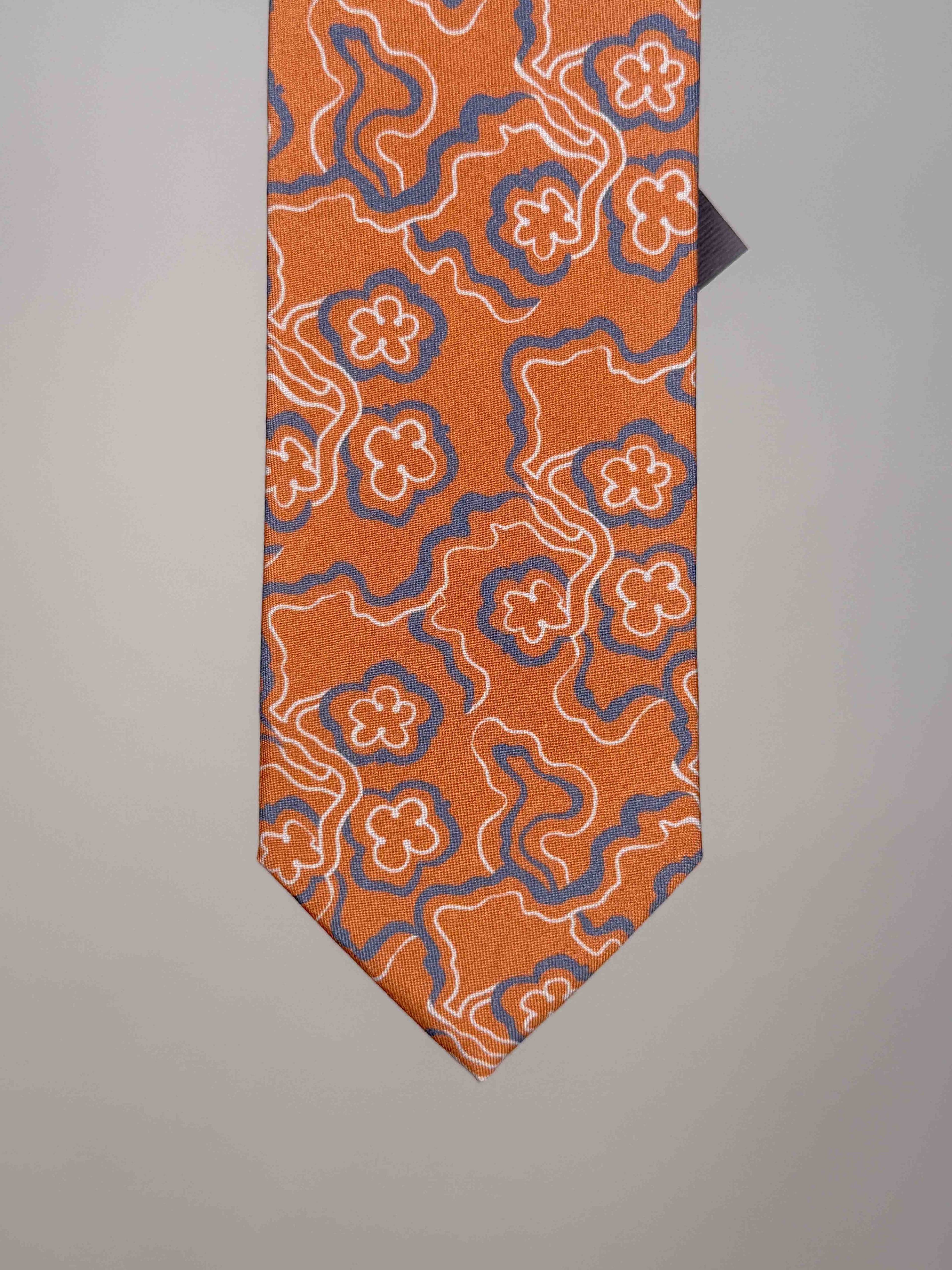 Floral Printed Silk Tipped Tie - Orange