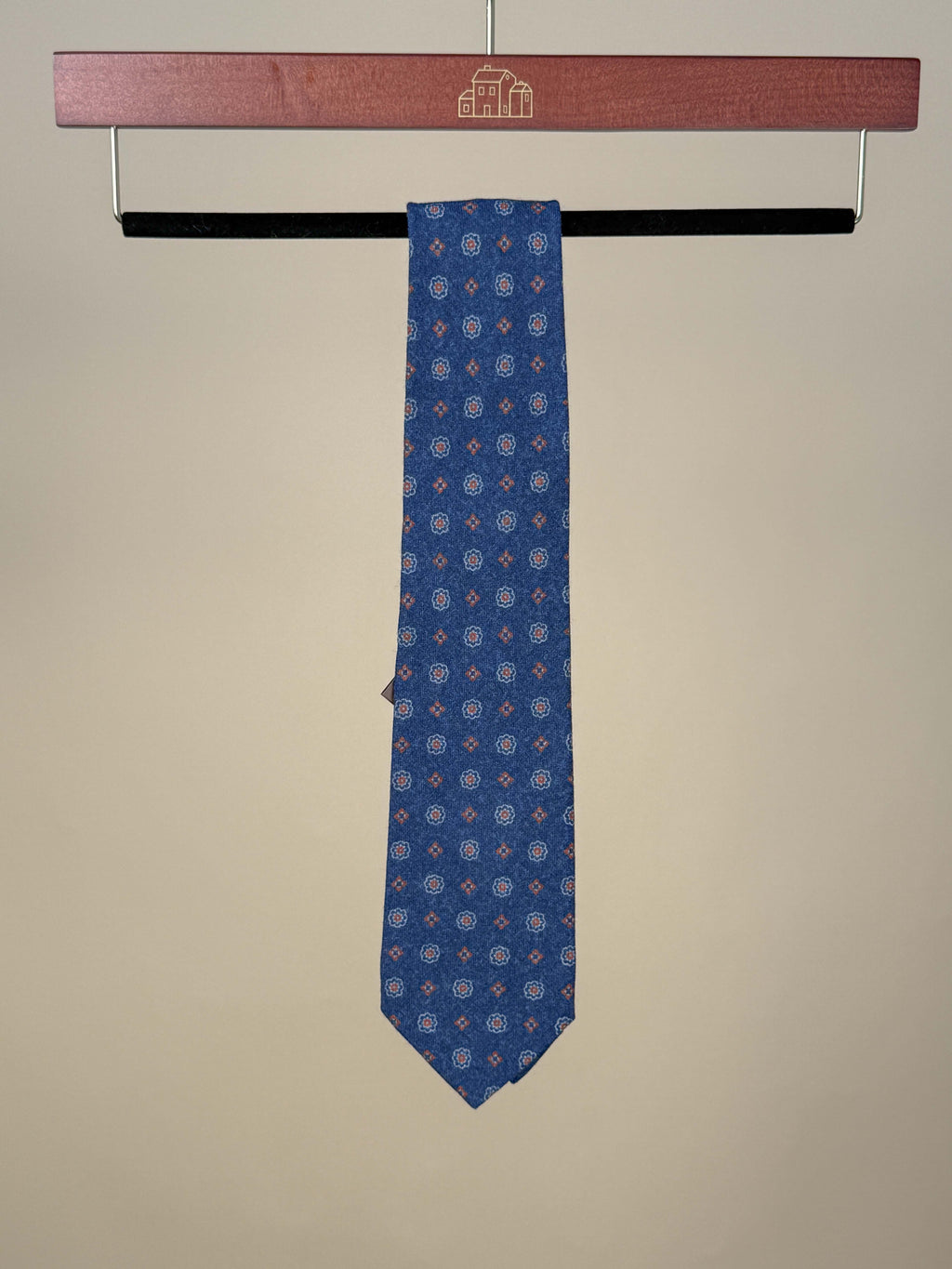 Motif Printed Silk Tipped Tie - Blue