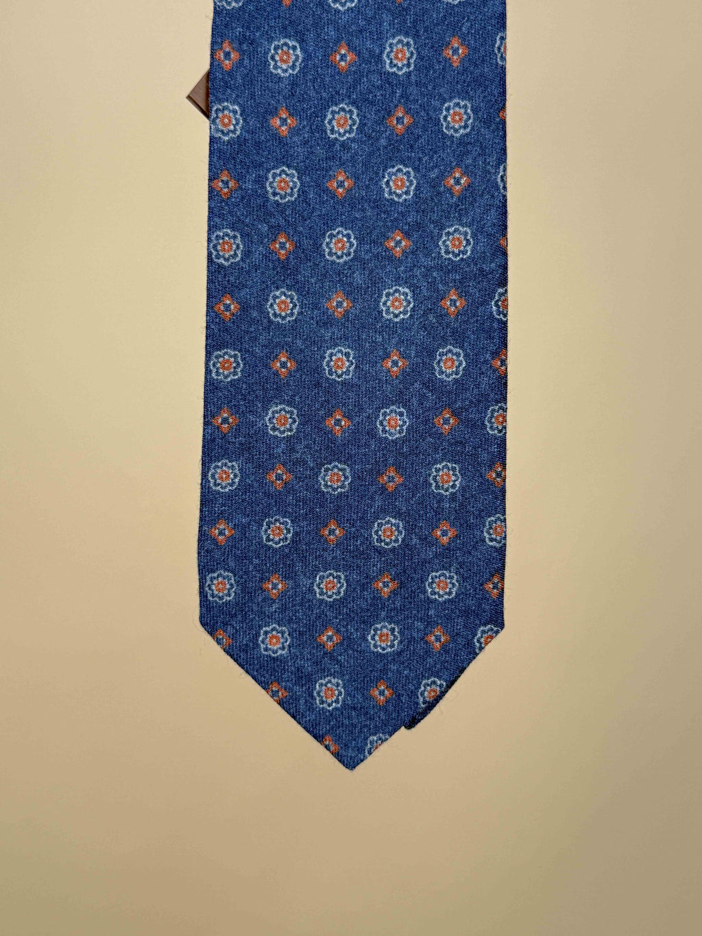 Motif Printed Silk Tipped Tie - Blue