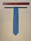 Flower Motif Slub Silk Tipped Tie - Blue