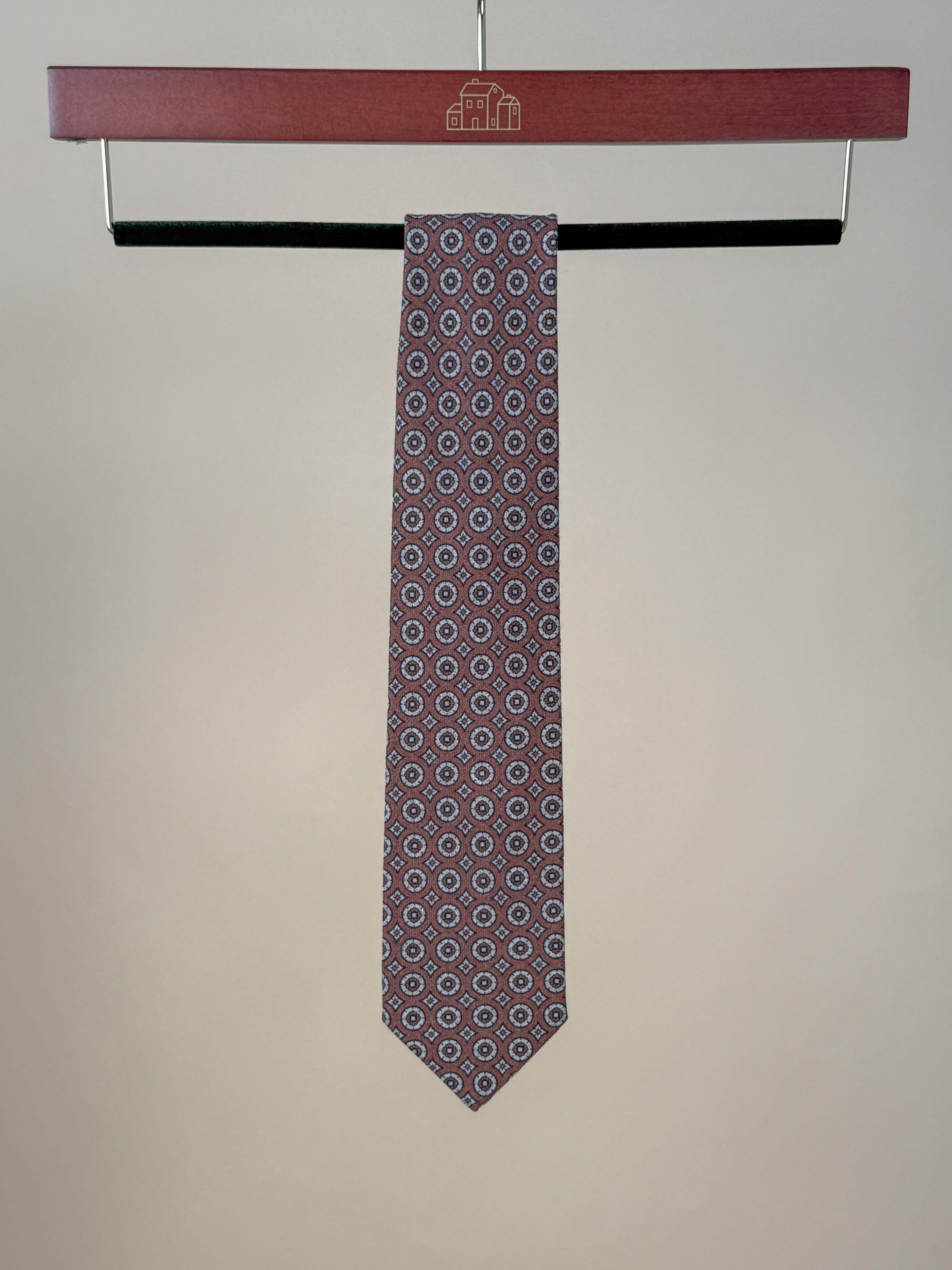 Printed Pattern Silk Tipped Tie - Rust