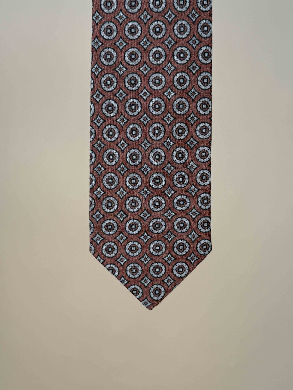 Printed Pattern Silk Tipped Tie - Rust