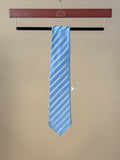Striped Satin Silk Tipped Tie - Light Blue