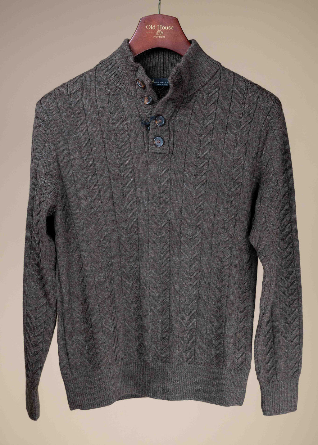 Royal Alpaca Cable Knit Button Collar Sweater - Brown