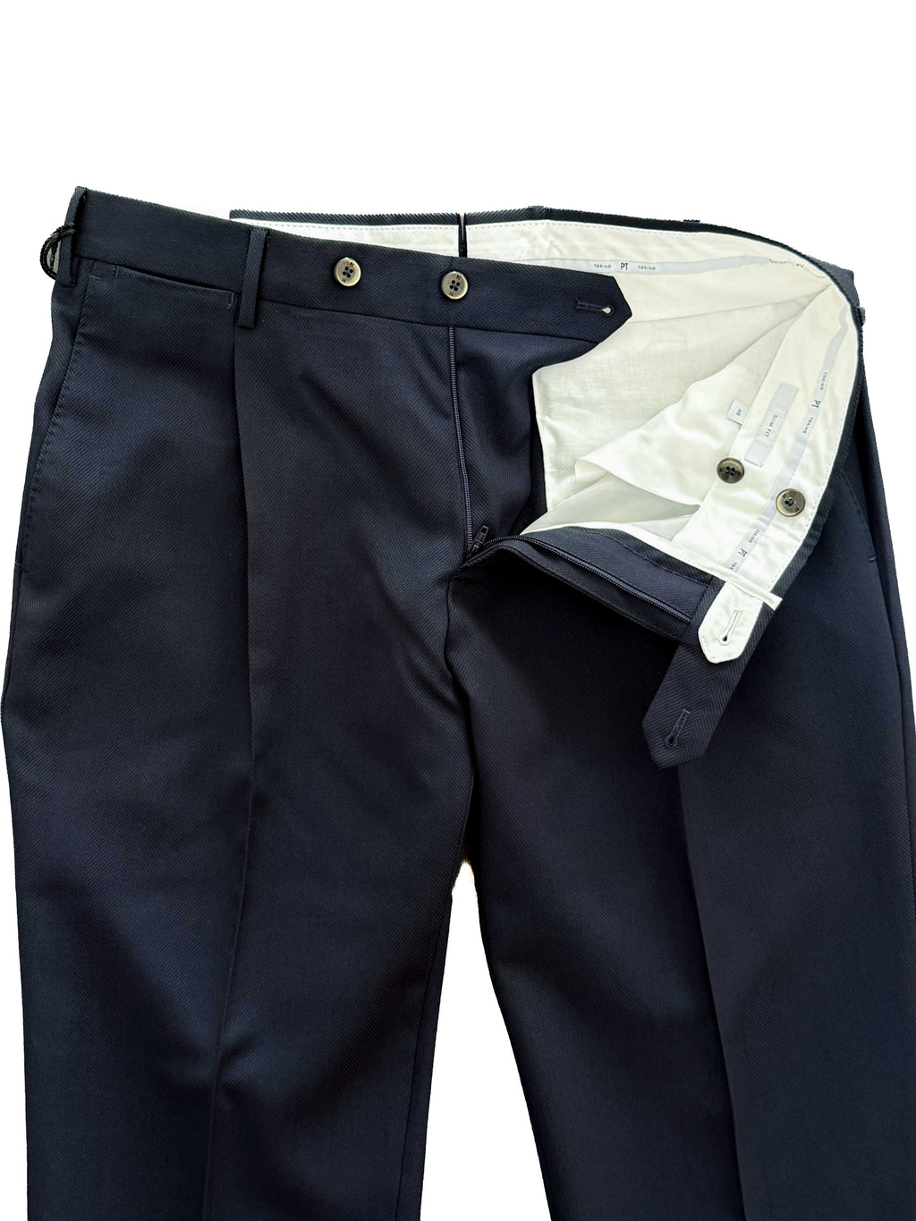 Wool Cashmere Silk Herringbone Trousers - Navy
