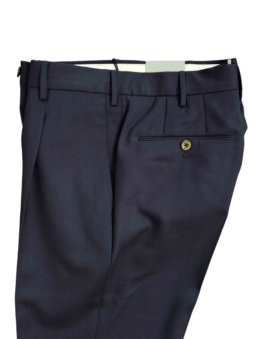 Wool Cashmere Silk Herringbone Trousers - Navy