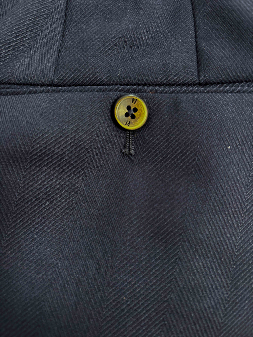 Wool Cashmere Silk Herringbone Trousers - Navy