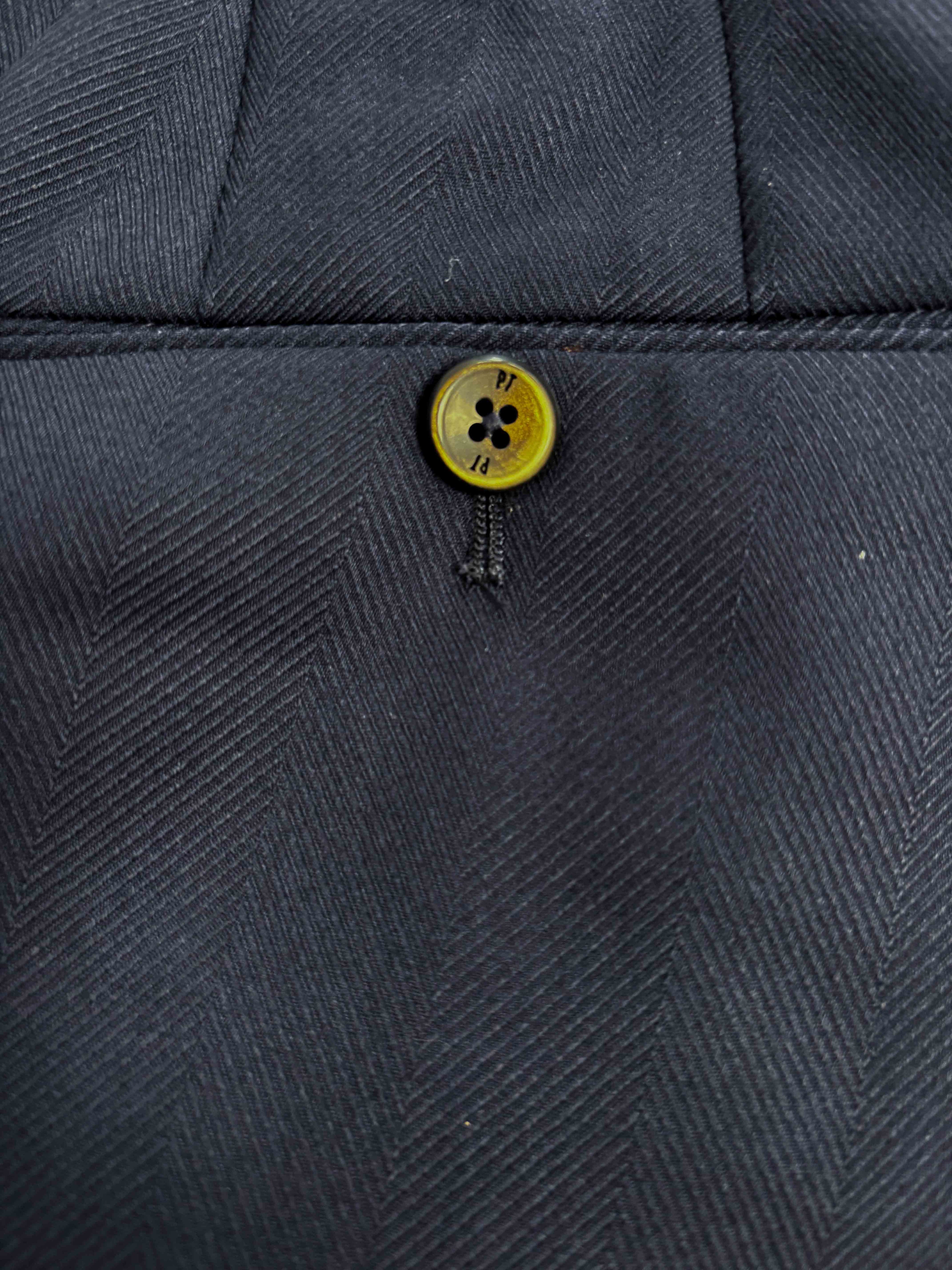 Wool Cashmere Silk Herringbone Trousers - Navy