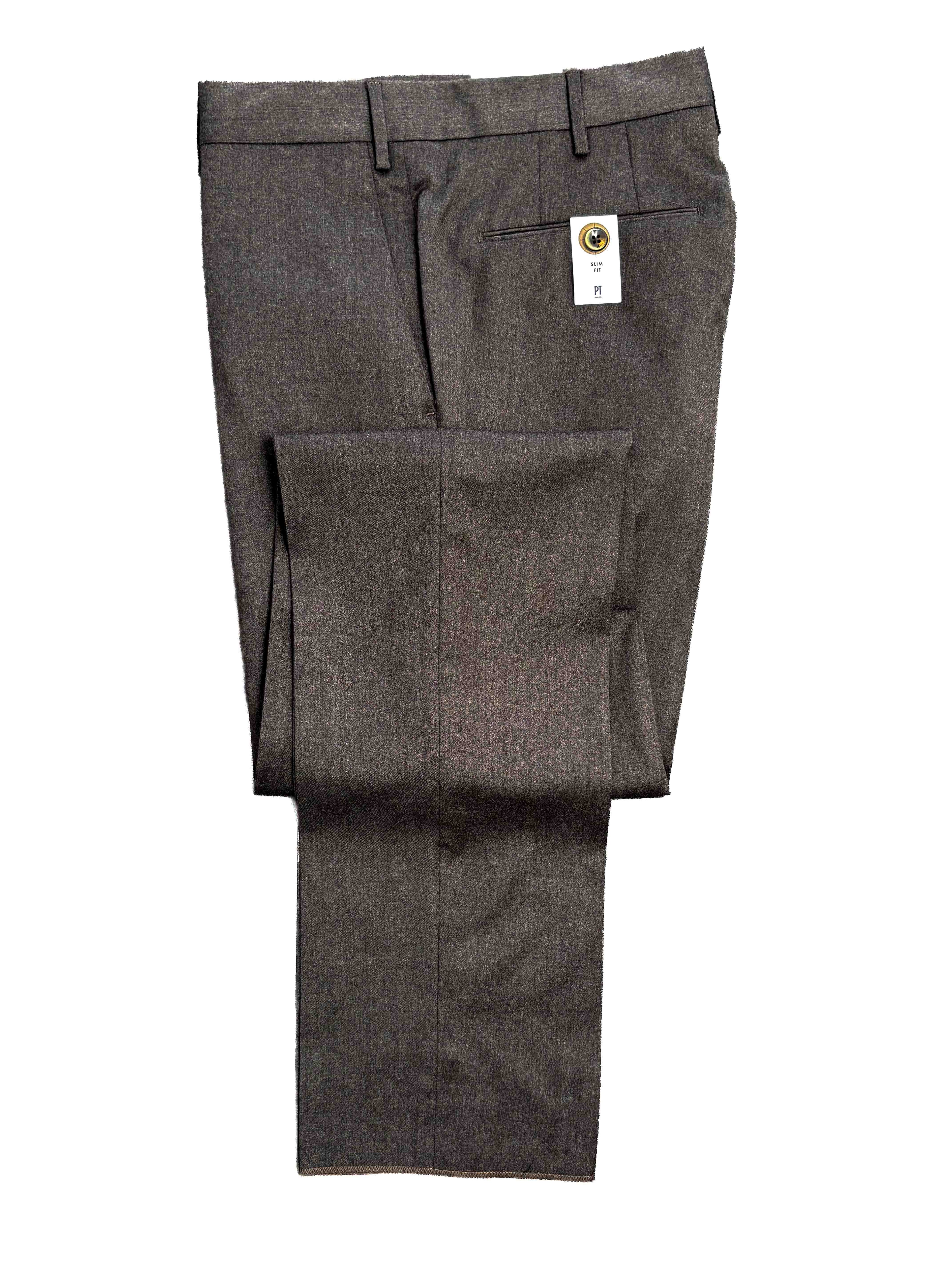 Super 110s Stretch Light Flannel Trousers - Brown
