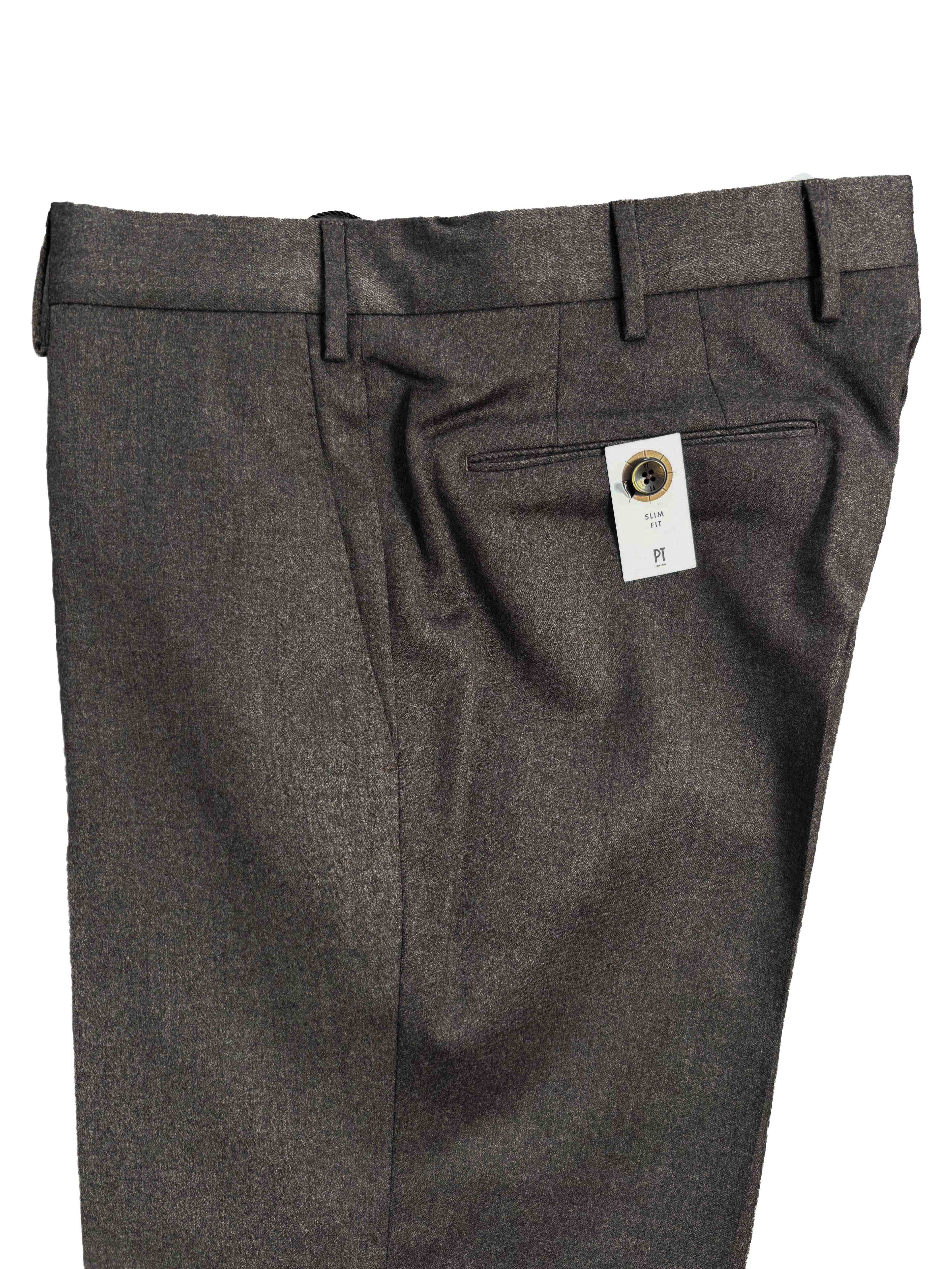 Super 110s Stretch Light Flannel Trousers - Brown