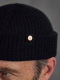 Black Private White V.C. Commando Cashmere Watch Cap shown in a close-up view of soft cashmere knit fabric.