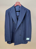 Ring Jacket navy balloon mesh double-breasted wool hopsack sport coat hanging on a rack.