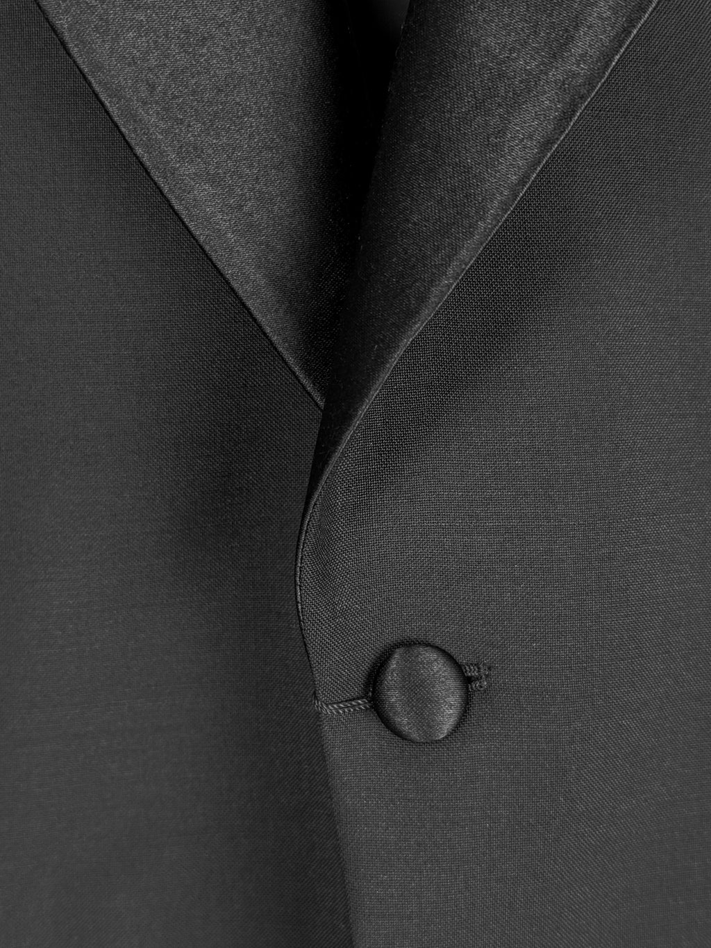 Black Wool Mohair Tuxedo with satin facing by Ring Jacket, tailored formal clothing for elegant occasions.
