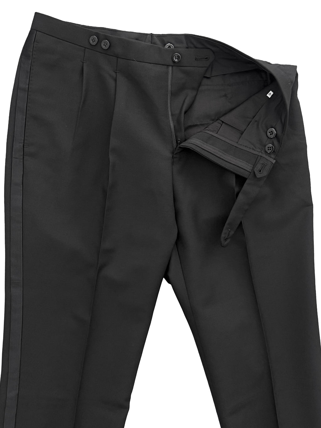 Black Wool Mohair Tuxedo with satin facing by Ring Jacket, tailored for a sleek, formal look.