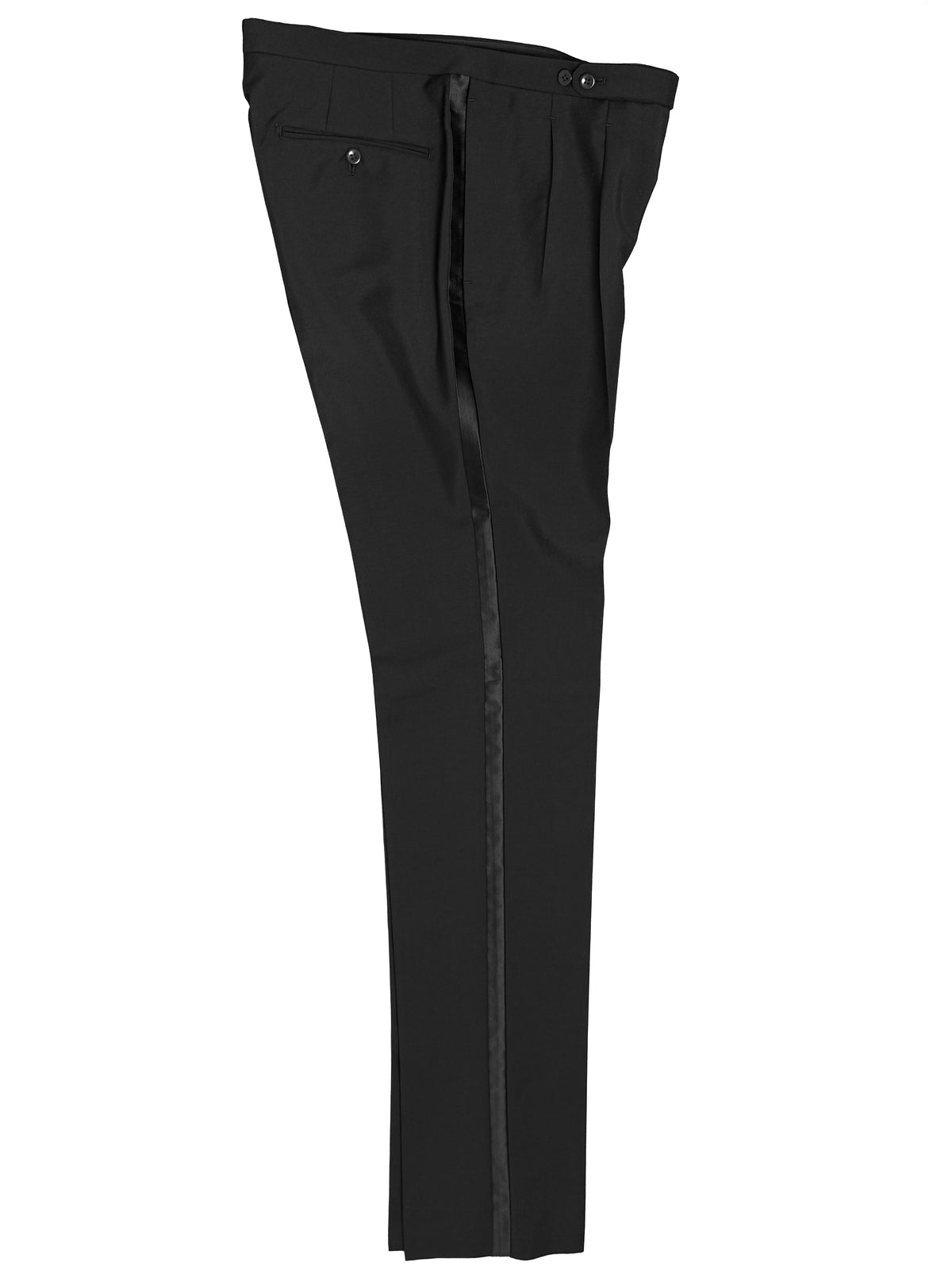 Black Wool Mohair Tuxedo with satin facing by Ring Jacket, showcasing tailored fit and luxurious fabric details.