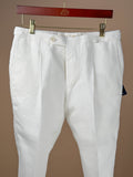 White linen pleated dress trousers by Rota, featuring a tailored fit and classic design, shown in this full-length clothing image.
