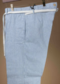 Cohérence Alain blue jaspé striped twill trousers displayed on a hanger, showing the tailored fit and pattern details.