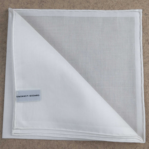 White Amalfi cotton pocket square by Simonnot-Godard, featuring elegant fabric and classic fold for men's accessories.
