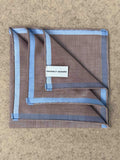 Simonnot-Godard Amalfi cotton pocket square in brown and sky blue with a stylish pattern, perfect for accessories.