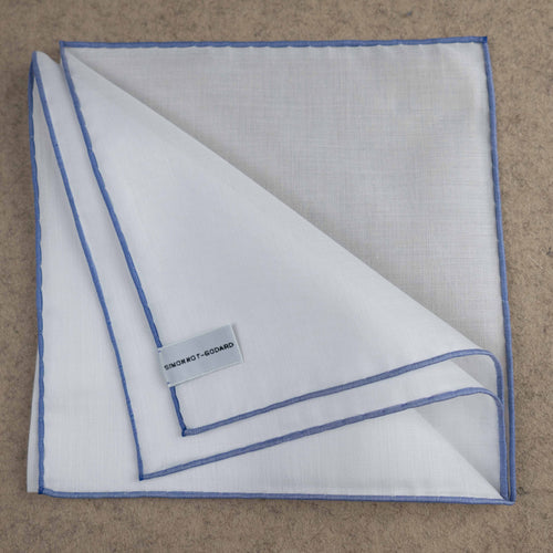 Blue Simonnot-Godard Atrani pocket square with intricate pattern, showcasing elegant accessories for men.