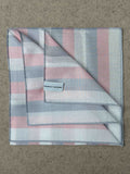 Simonnot-Godard Ravello cotton pocket square in white, pink, and gray, featuring a stylish, lightweight accessory for men's suits.