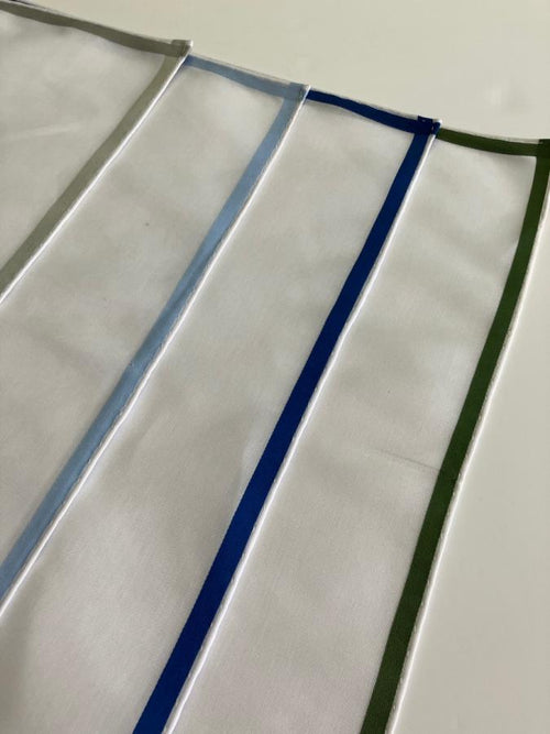White and green Amalfi cotton pocket square by Simonnot-Godard with a classic folded design for accessories.