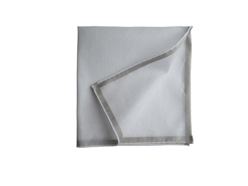 White and gray Amalfi cotton pocket square by Simonnot-Godard, featuring a classic folded design for men's accessories.