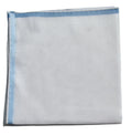 White and sky blue Amalfi cotton pocket square by Simonnot-Godard, featuring elegant, lightweight fabric with a classic design.