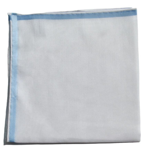 Amalfi Cotton Pocket Square - White/Sky Blue