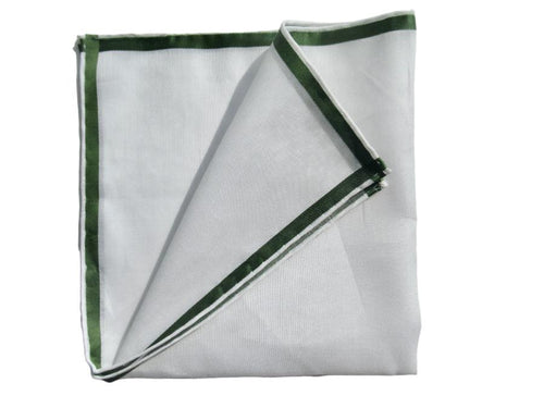 White and green Amalfi cotton pocket square by Simonnot-Godard, showcasing elegant accessory with intricate fold design.