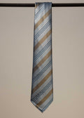 Striped Silk Sevenfold Tie - Gray/Blue/Gold