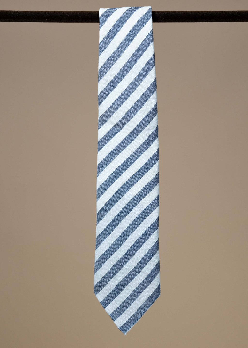 Striped Slub Silk Tie - Navy/White