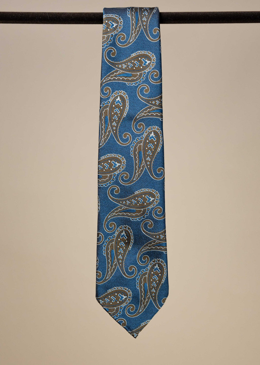 Silk Paisley Jacquard Tie - Navy/Brown