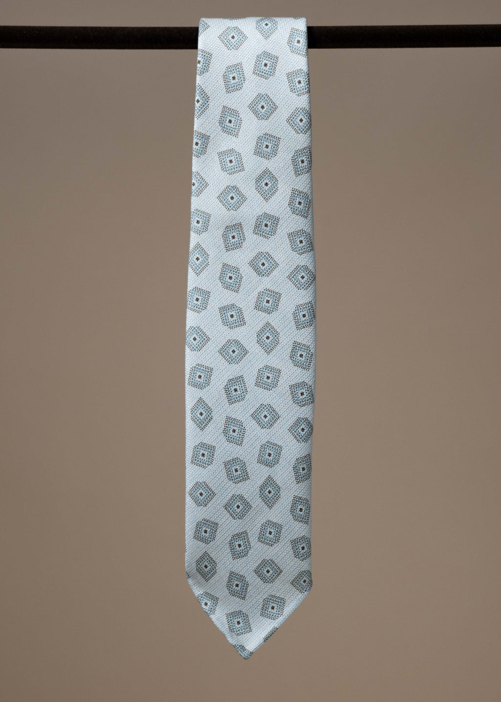 Silk Double Sided Motif Tie - White/Mint