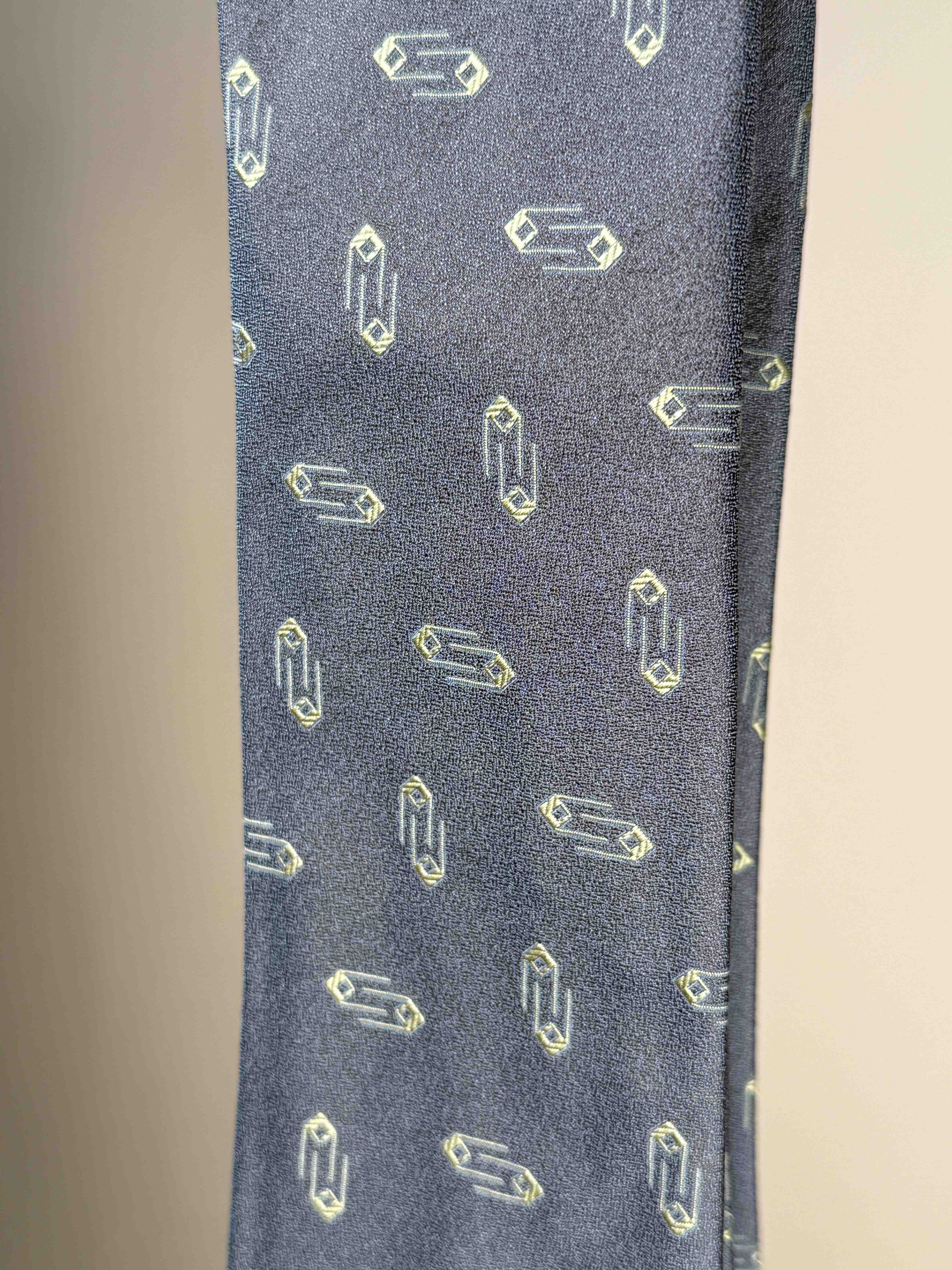 Crepe Silk Geometric Motif Untipped Tie - Brown/Yellow