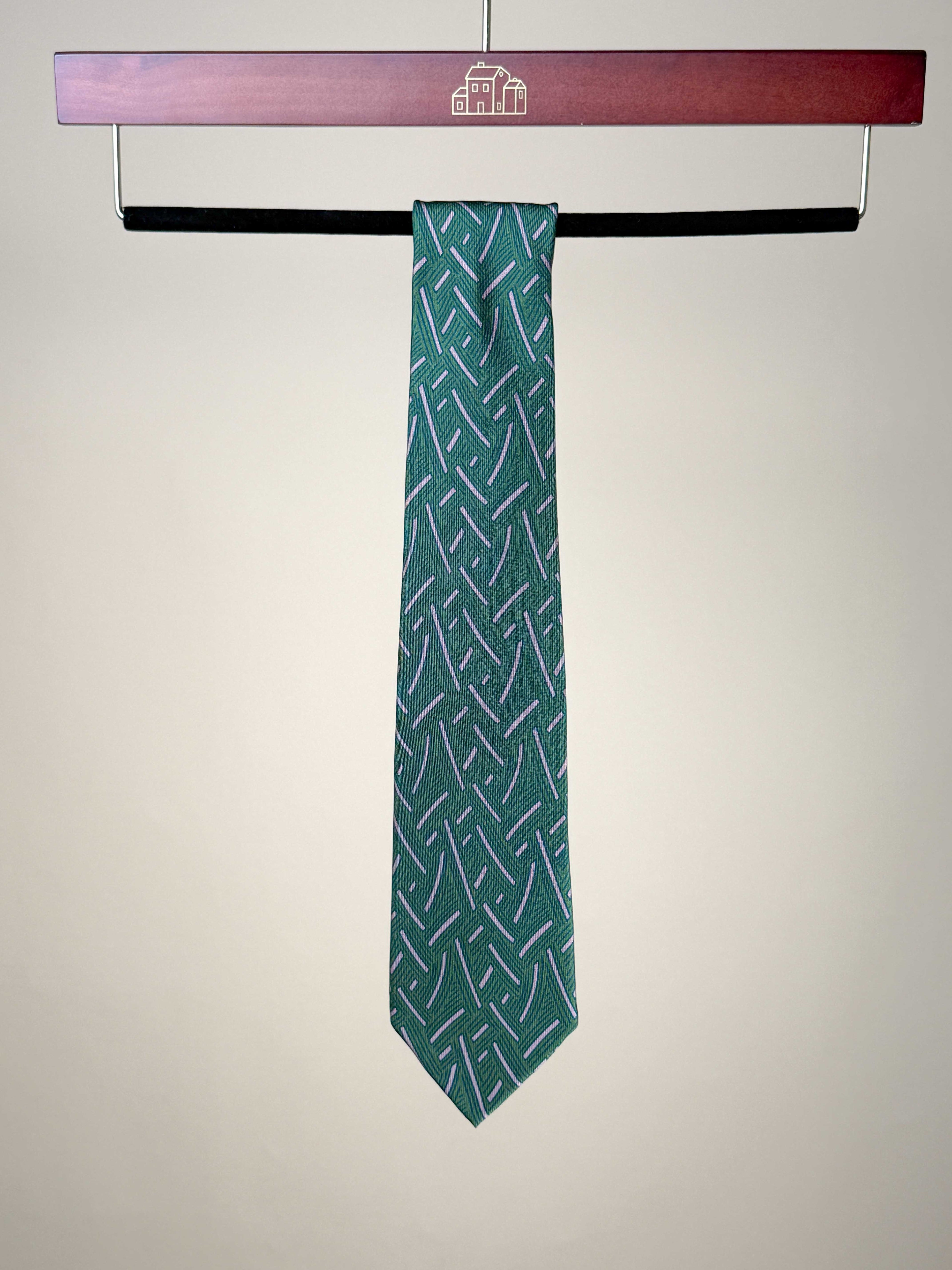 Weave Pattern Printed Silk Sevenfold Tie - Green